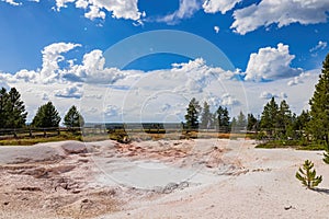 Sunny view of the landscape Fumarole of of Fountain Paint Pots