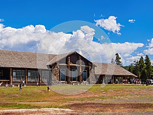 Sunny view of the Old Faithful Lodge