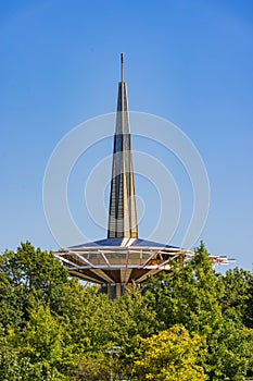 Sunny view of the Prayer Tower of Oral Roberts University