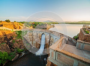 Sunny view of the Quanah Parker Dam of Wichita Mountains Wildlife Refuge