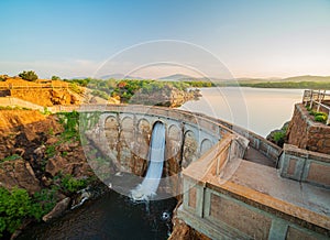 Sunny view of the Quanah Parker Dam of Wichita Mountains Wildlife Refuge photo