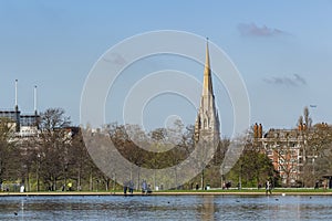 Sunny view of the St Mary Abbots Church