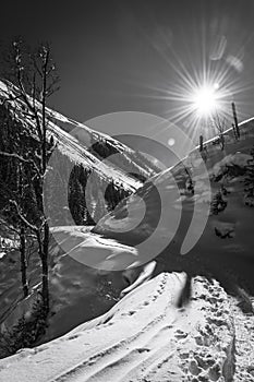 Sunny winter day at austrians mountains photo