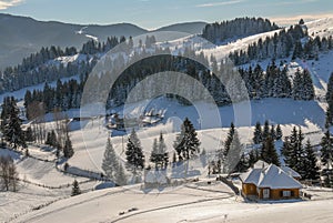 Sunny winter day in Fundata village,Romania