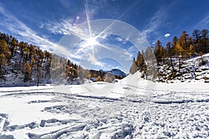 Alpe devero sunny winter day in the mountains photo