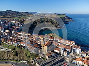 Sunny winter day in small fisherman\'s village Getaria near San Sebastian city, Basque Country coastline, Spain