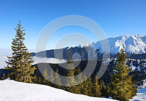 Sunny winter day in the Transylvanian Alps, Romania