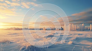 Sunny Winter Landscape In Rural Finland: Scenic Hd Sky Blue Background