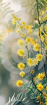 Sunny Yellow Mimosa Flowers in Glass Vase Indoors