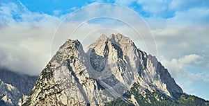 Sunny Zugspitze, the highest mountain in Germany in the Bavarian Alps