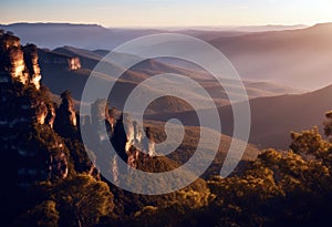 sunrays landscape sunset blue layers mountains Beautiful