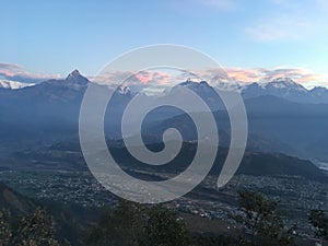 Sunrise above Himalayan Mountains - View from Sarangkot, Nepal.