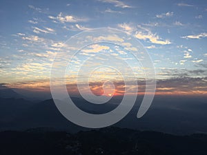Sunrise above Himalayan Mountains - View from Sarangkot, Nepal.