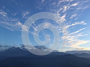 Sunrise above Himalayan Mountains - View from Sarangkot, Nepal.