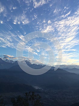 Sunrise above Himalayan Mountains - View from Sarangkot, Nepal.