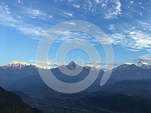 Sunrise above Himalayan Mountains - View from Sarangkot, Nepal.