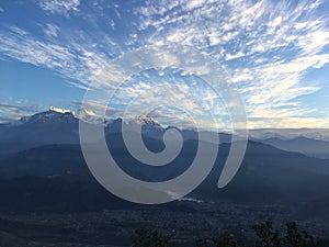 Sunrise above Himalayan Mountains - View from Sarangkot, Nepal.