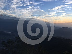 Sunrise above Himalayan Mountains - View from Sarangkot, Nepal.