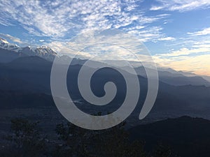 Sunrise above Himalayan Mountains - View from Sarangkot, Nepal.