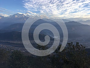 Sunrise above Himalayan Mountains - View from Sarangkot, Nepal.