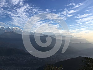 Sunrise above Himalayan Mountains - View from Sarangkot, Nepal.