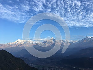 Sunrise above Himalayan Mountains - View from Sarangkot, Nepal.