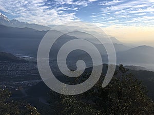 Sunrise above Himalayan Mountains - View from Sarangkot, Nepal.