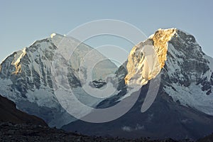 Sunrise above mountain Huascaran in Peru