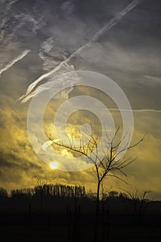 Sunrise above the polder in Belgium