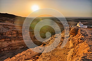 Sunrise above Tamerza canyon or Star Wars canyon, Sahara desert, Tunisia, Africa, HDR
