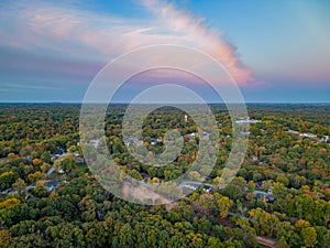 Sunrise aerial view of the Hobbs State Park-Conservation Area landscape