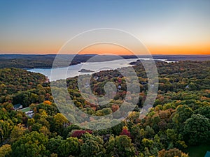 Sunrise aerial view of the Hobbs State Park-Conservation Area landscape