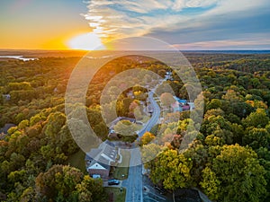 Sunrise aerial view of the Hobbs State Park-Conservation Area landscape