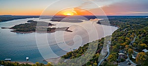 Sunrise aerial view of the Hobbs State Park-Conservation Area landscape