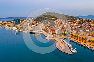 Sunrise aerial view of Marjan hill in Split, Croatia