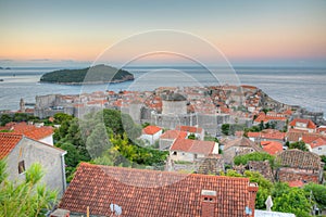 Sunrise aerial view of the old town of Dubrovnik, Croatia