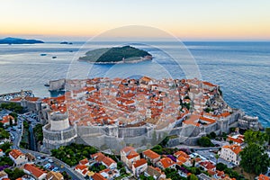 Sunrise aerial view of the old town of Dubrovnik, Croatia