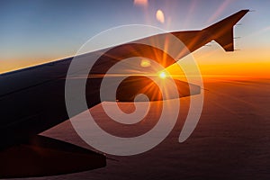 Sunrise on aircraft in the sky