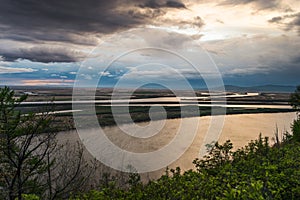 Sunrise on the Amur River. Khabarovsk region in the far East of Russia. Early in the morning on the River Amur