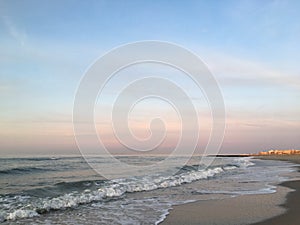 Sunrise in April above Atlantic Ocean in Far Rockaway, Queens, New York, NY.