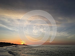 Sunrise in April above Atlantic Ocean in Far Rockaway, Queens, New York, NY.