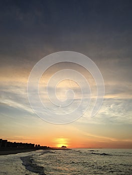 Sunrise in April above Atlantic Ocean in Far Rockaway, Queens, New York, NY.