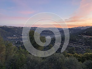 Sunrise in April in Ein Karem in Jerusalem.