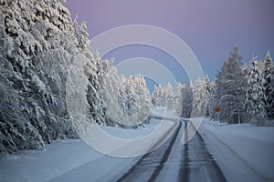 Sunrise in the Arctic Circle over the majestic winter landscape