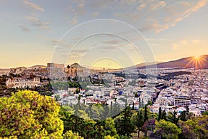 The sunrise at the Athenian Acropolis, Greece