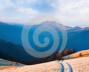 Sunrise autumn mountain road view