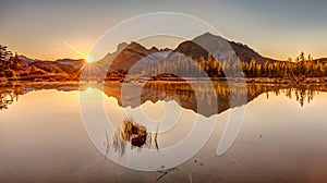 Sunrise at Banff`s Vermilion lakes