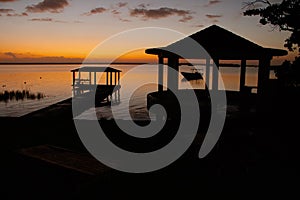 Before sunrise on the bank of Bacalar lagoon in Mexico