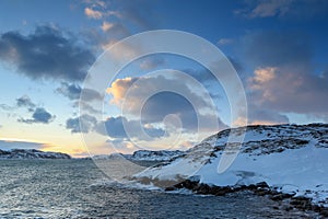 Sunrise on the Barents Sea. Teriberka, Murmansk region, Russia