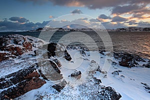 Sunrise on the Barents Sea. Teriberka, Murmansk region, Russia